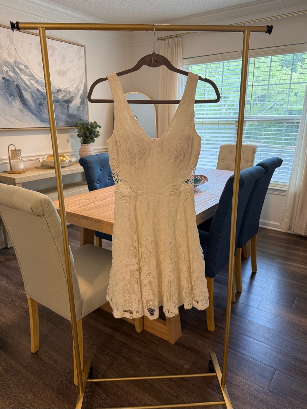 City Triangles Ivory Lace V-Neck Cutout Mini Dress